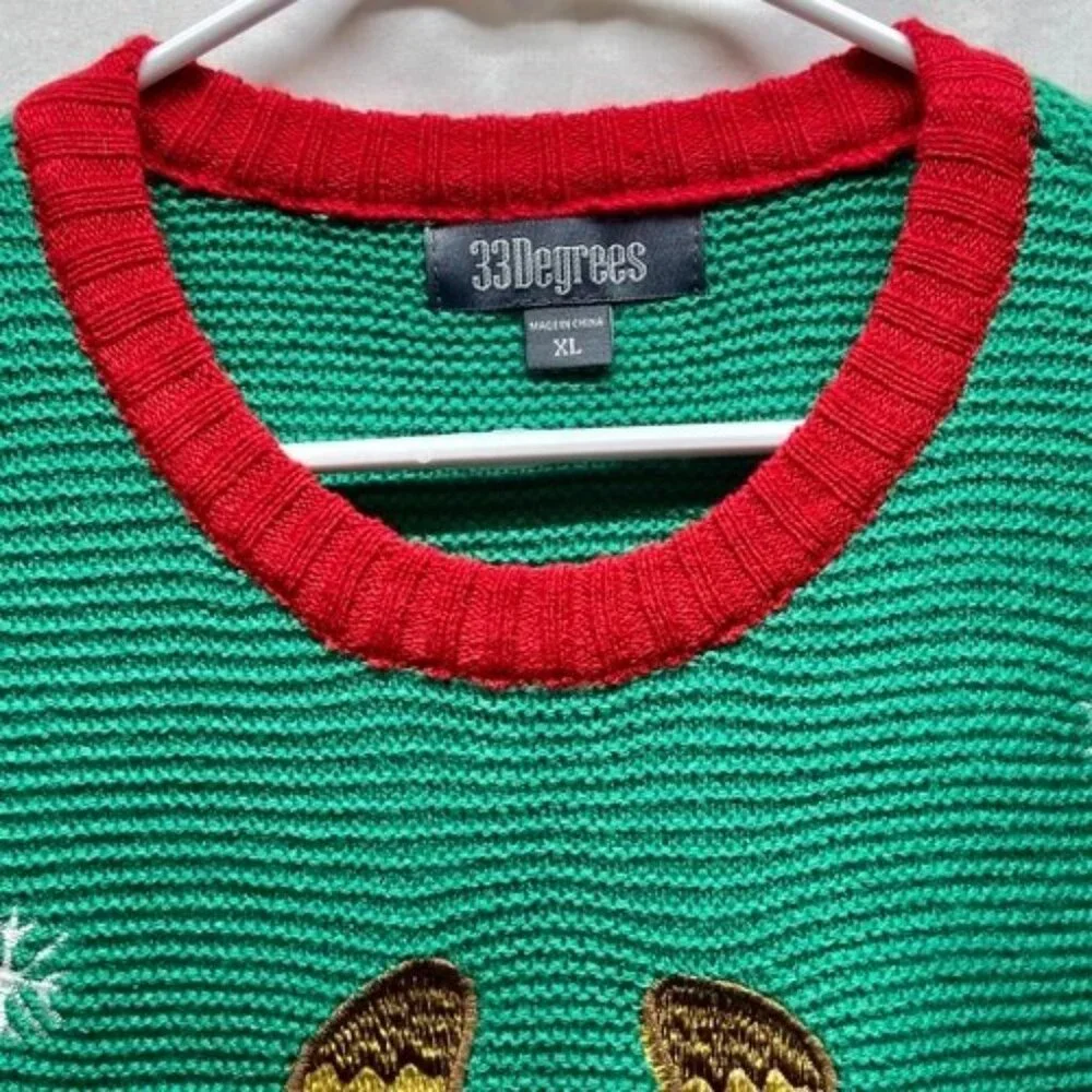 33 Degrees Christmas Sweater Men's XL Multicolor + Giraffe Scarf Beverage Pocket